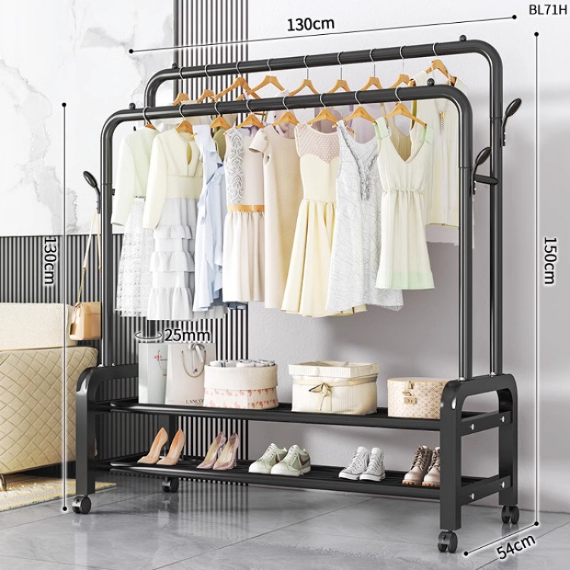 Dormitorio doméstico simple percha de ropa balcón percha de ropa varilla de secado de hierro forjado percha de secado de doble varilla piso vertical