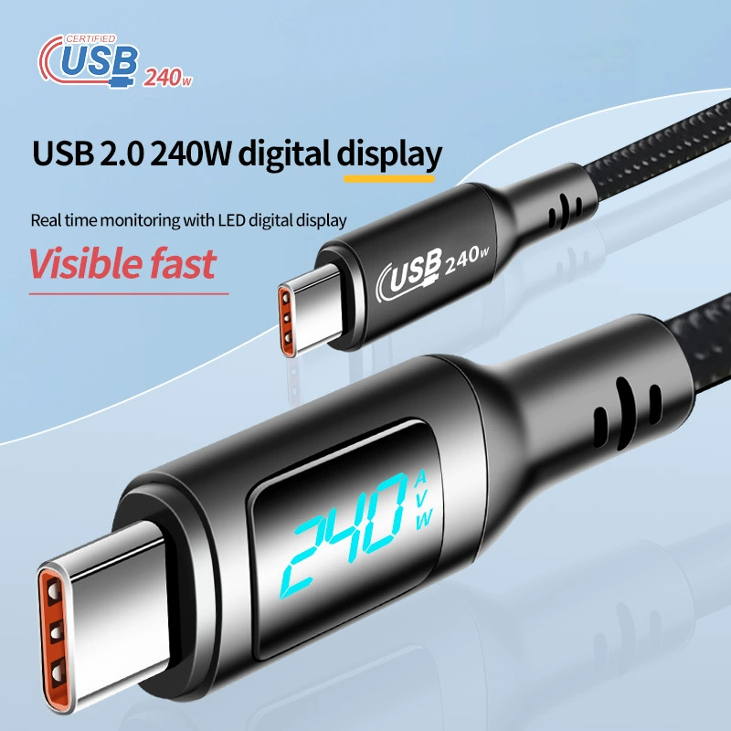 USB2.0 видимый сверхзарядный кабель 240W с LED-дисплеем