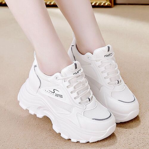 Soft Leather Dad Shoes for Women, Summer Versatile Inner Heel Lift for Petite Women, Mesh Surface Breathable Sports Shoes