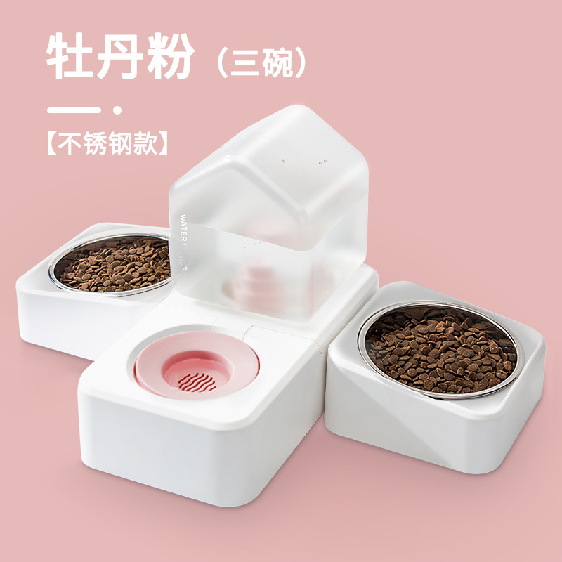 Agua Sala de tres cuencos perro tazón de cerámica alimentador de mascotas fuente de consumo mediano y pequeño perro gato perro cuenca suministros para mascotas