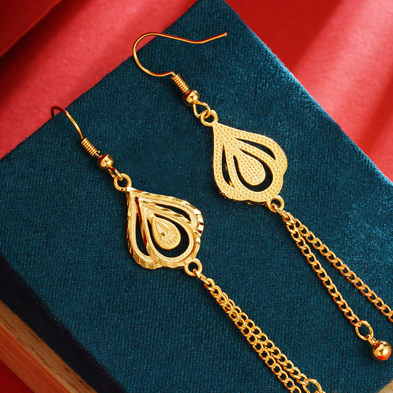 Pendientes de gota de oro de Vietnam borla de las mujeres pendientes largos de lujo de luz pendientes sin decoloración de alto grado personalizado todo partido