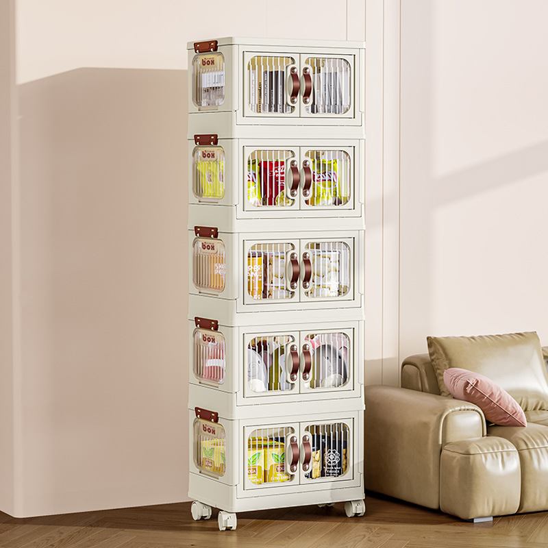 Gabinete de almacenamiento plegable sin instalación Armario de almacenamiento de ropa y refrigerios sin instalación Gabinete de almacenamiento de múltiples capas de plástico Dormitorio Sala de estar