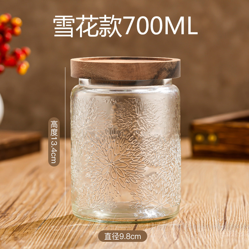 Tarro de almacenamiento de flores de Begonia vintage con tapa de madera tarro de almacenamiento tarro de vidrio sellado granos de té de frutas secas fábrica al por mayor
