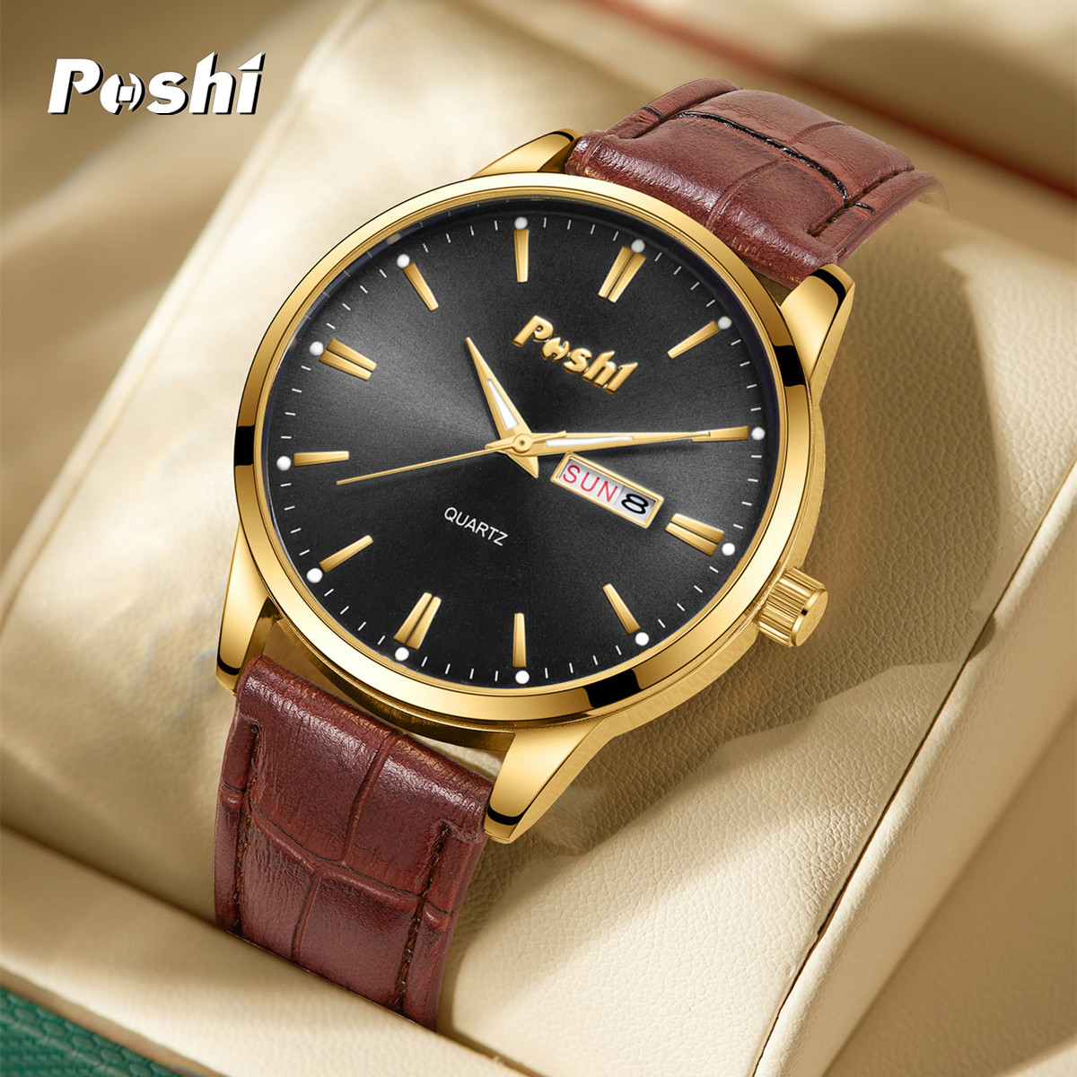 POSHI Watch entrega de una pieza de Venta caliente calendario doble reloj de pareja impermeable reloj no mecánico reloj de hombre reloj de mujer