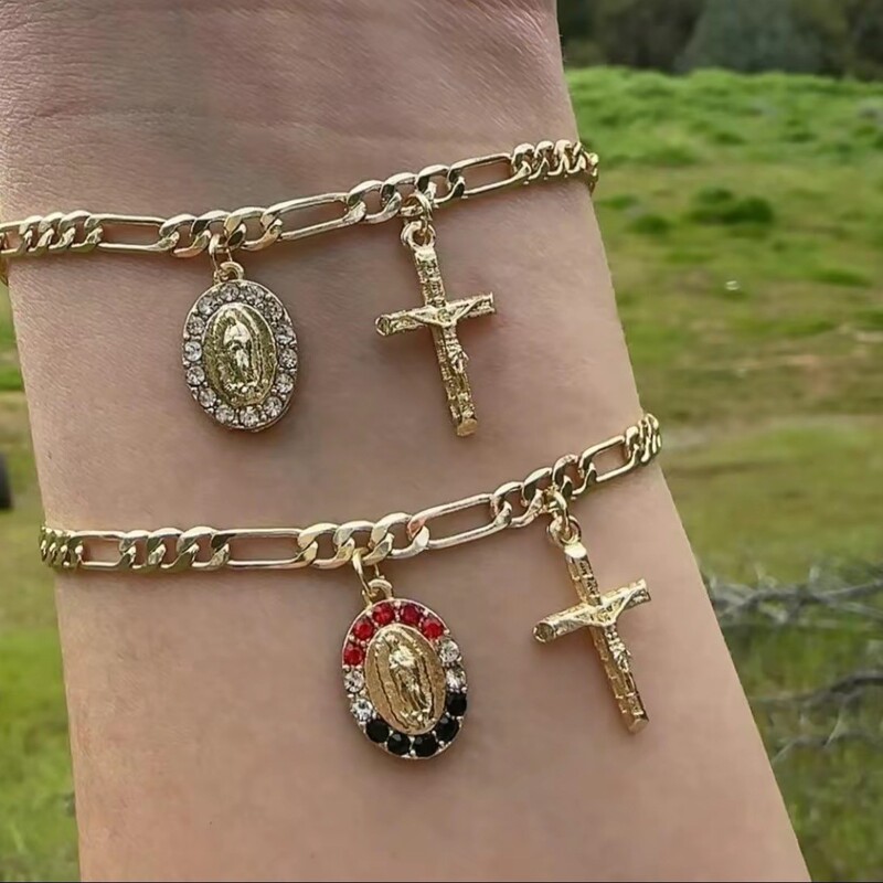 New European and American Cross-Border Copper-Plated 14K Gold-Filled Retro Stylish Simple Virgin Mary Pendant Bracelet Religious Jewelry