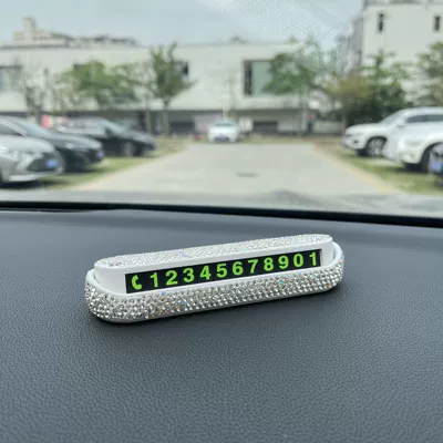 Car temporary parking sign phone number plate women's creative car moving card car moving phone card car decoration Diamond-embedded (Nömrəli dayanma kartı) - diamond-white-parking-sign