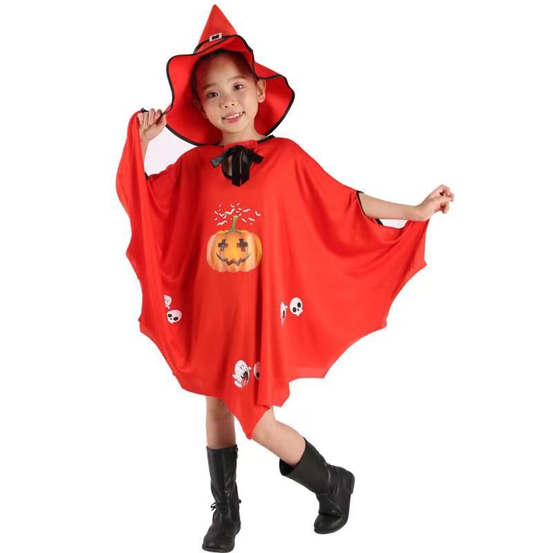 ハロウィンマジシャンカボチャマントスーツ子供の新しいコスプレ魔女マント帽子パフォーマンス衣装|undefined