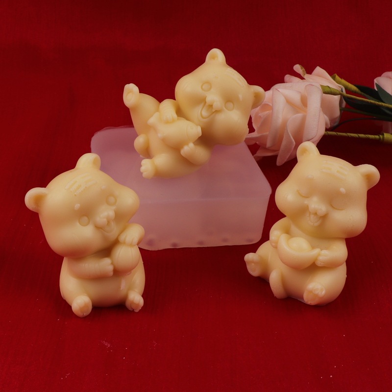 Tigre Año de Tigre molde de silicona de dibujos animados tridimensional aromaterapia molde de vela molde de yeso molde mousse de chocolate