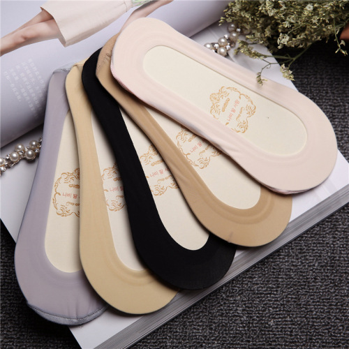 Women's Sheer Ice Silk Slipper Socks with Silicone Non-Slip Ankle-High Invisible Cotton Sole Lace-Up Summer Thin Socks for Girls