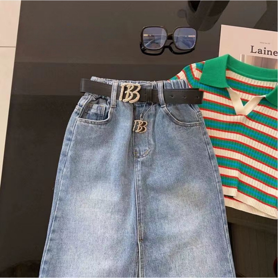Ropa de niños 2025 nuevos productos de chicas extranjeras estilo coreano denim vestido infantil vestido de busto lindo in
