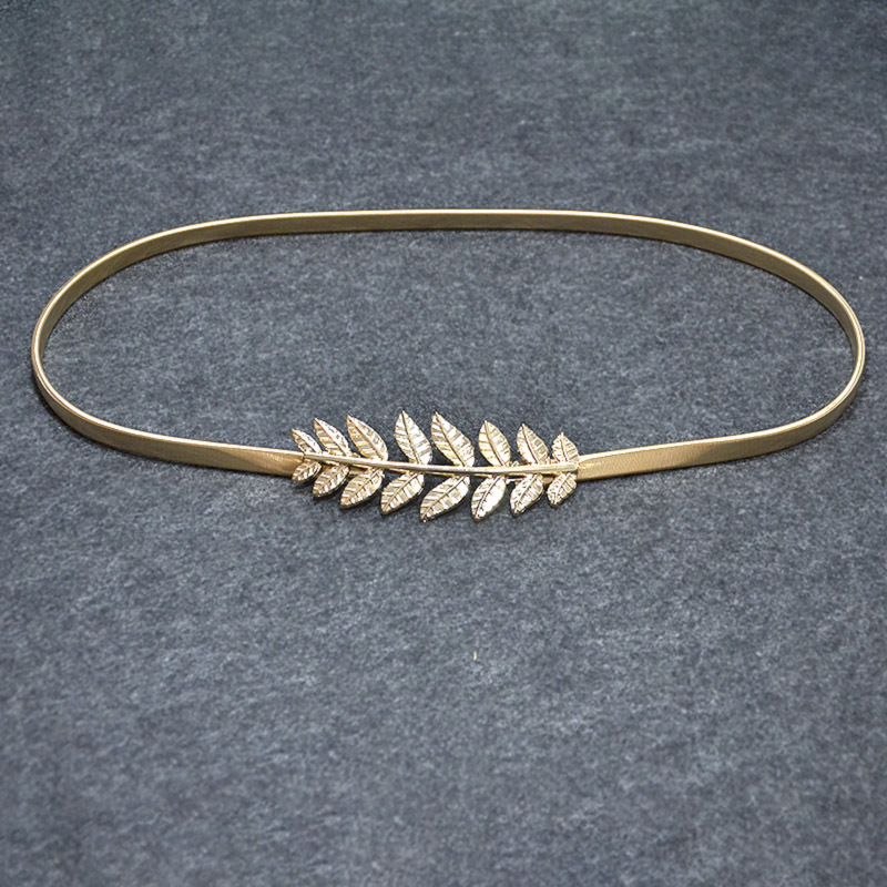 Transfronterizo de las mujeres de metal primavera cadena de la cintura de la hoja de loto decorativo hebilla de metal doble redondo cadena elástica delgada