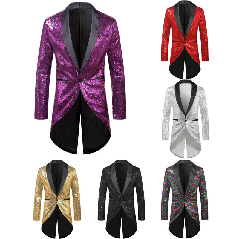 Spring and Autumn New Fashion Sequin Suit Aliexpress Foreign Trade Purchasing Men's One Button Suit Tuxedo X49