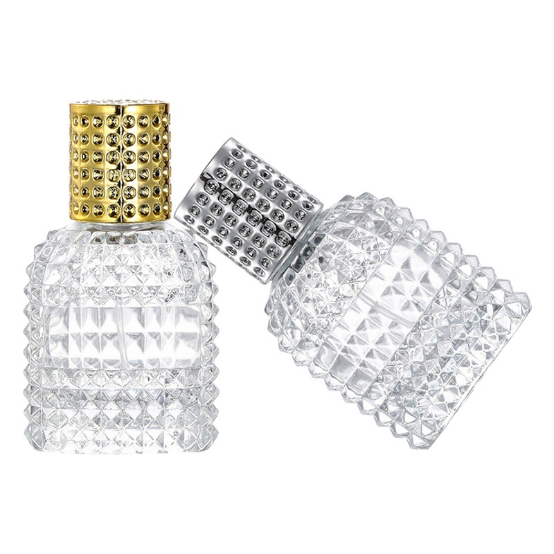 En stock suministro B006-30ml piña rejilla transparente botella de perfume de vidrio cosmético sub-botella spray botella vacía