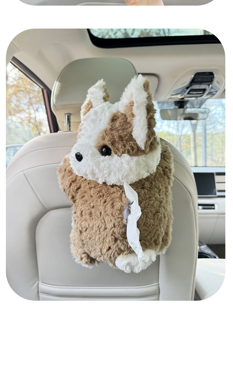 Cute Corgi Car Tissue Box Plush Toy Doll Car Hanging Tissue Bag Popular Car Decoration Accessories