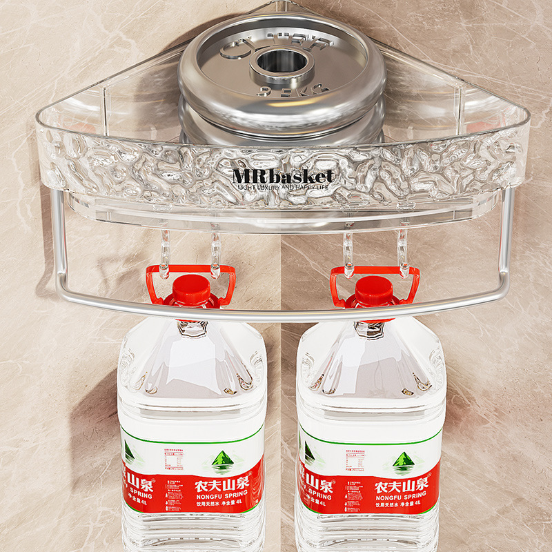 Estante de almacenamiento de triángulo de inodoro Estante de baño sin perforaciones Estante de almacenamiento de esquina de trípode montado en la pared