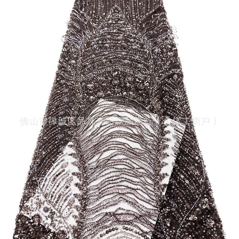 Fabricante pesado flange cuentas de tela de moda diseño europeo y americano vestido de cena vestido de tela