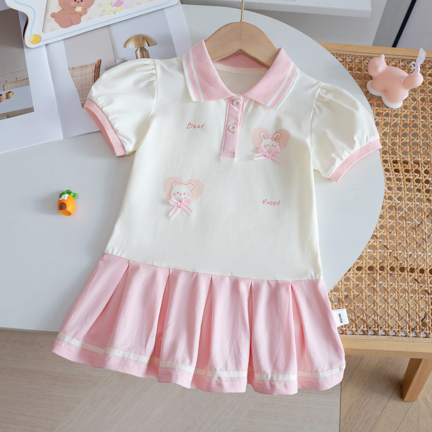 Girls Cute dress 25 Summer New Women's Treasure Cartoon Bunny Print Sweet Polo Dress Princess Dress Trendy