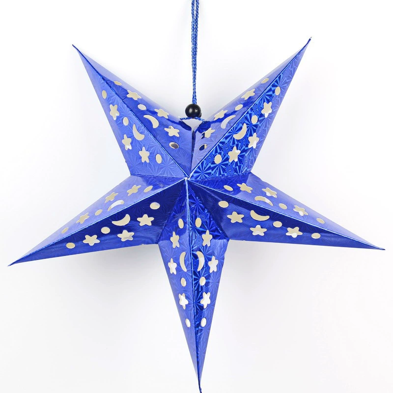 Laser‑cut hollow pentagram hanging star decoration, metallic colors, sizes 30–120 cm