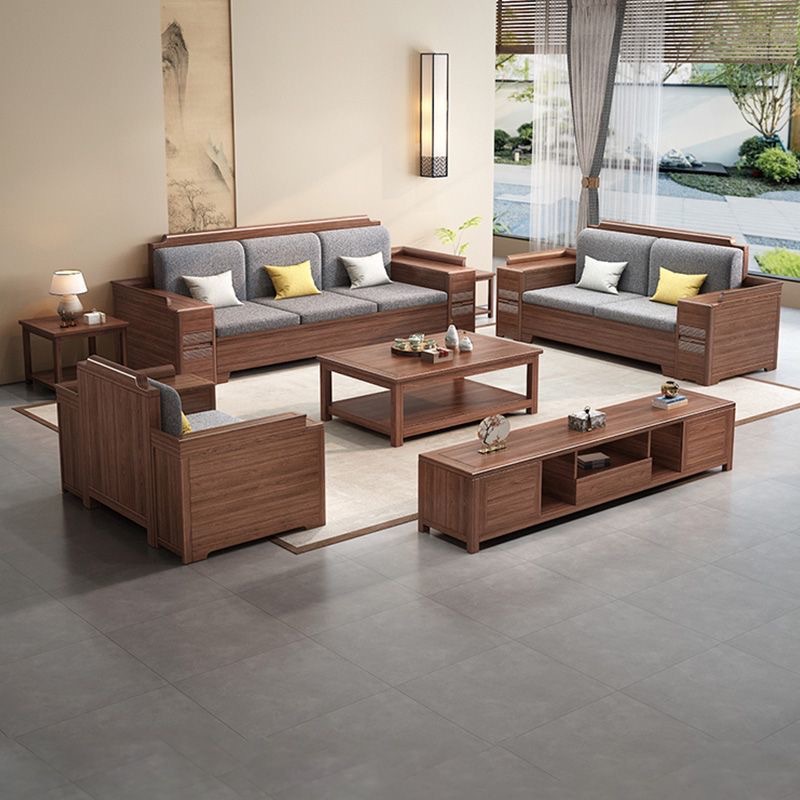 South American Black Walnut Living Room Straight Solid Wood Sofa Winter and Summer Dual-Use Modern Storage Large and Small Chaise Sofa