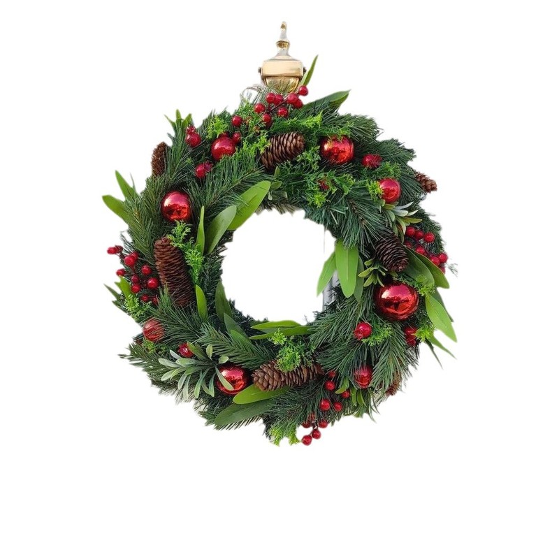 国境を越えた新しいクリスマスリース、赤い冬のベリー、模造松ぼっくり、赤いボール、玄関飾り、卸売ギフト|undefined