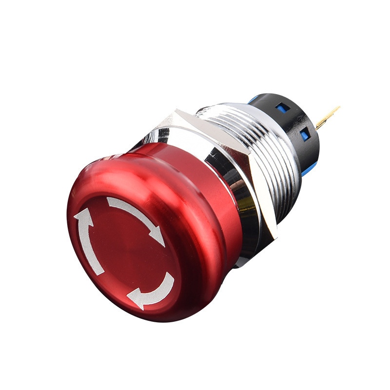 Metal Emergency Stop Button Switch 16/19/22mm Mushroom Head Stop Power Emergency Stop Rotating Arrow Button