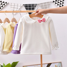 春装新款童装 儿童打底衫女童百搭加绒娃娃领长袖上衣 厂家货源