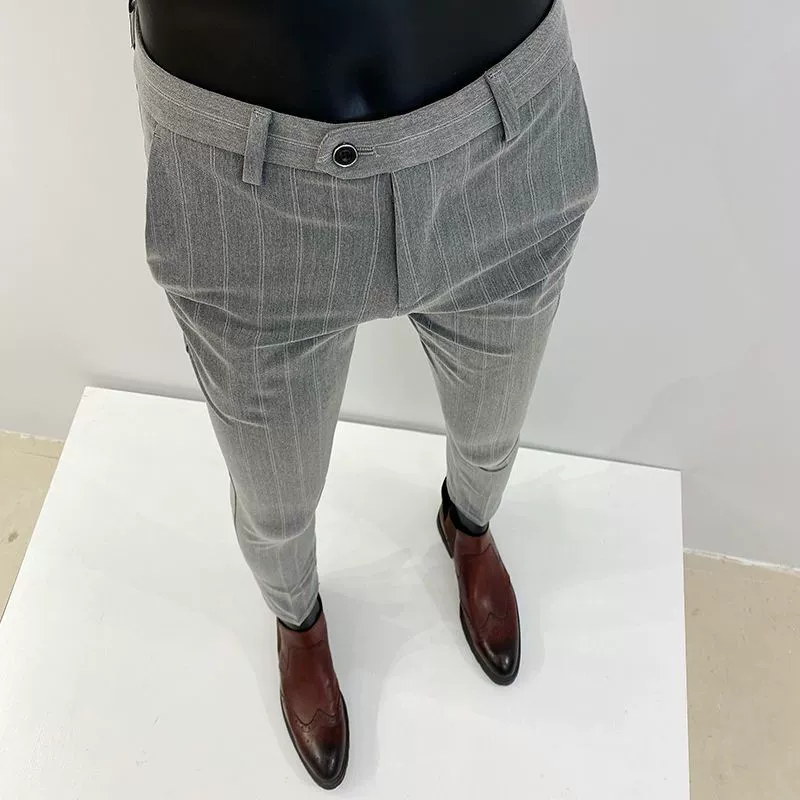 Мужские брюки новые осенние узкие полосатые строгие деловые эластичные брюки мужские высококачественные повседневные
