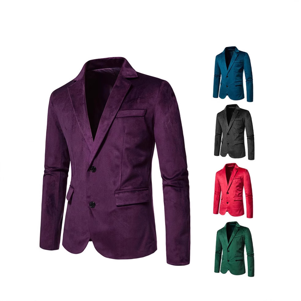 25 spring foreign trade new men's European and American V-neck two-button suit jacket men's casual slim solid color suit,