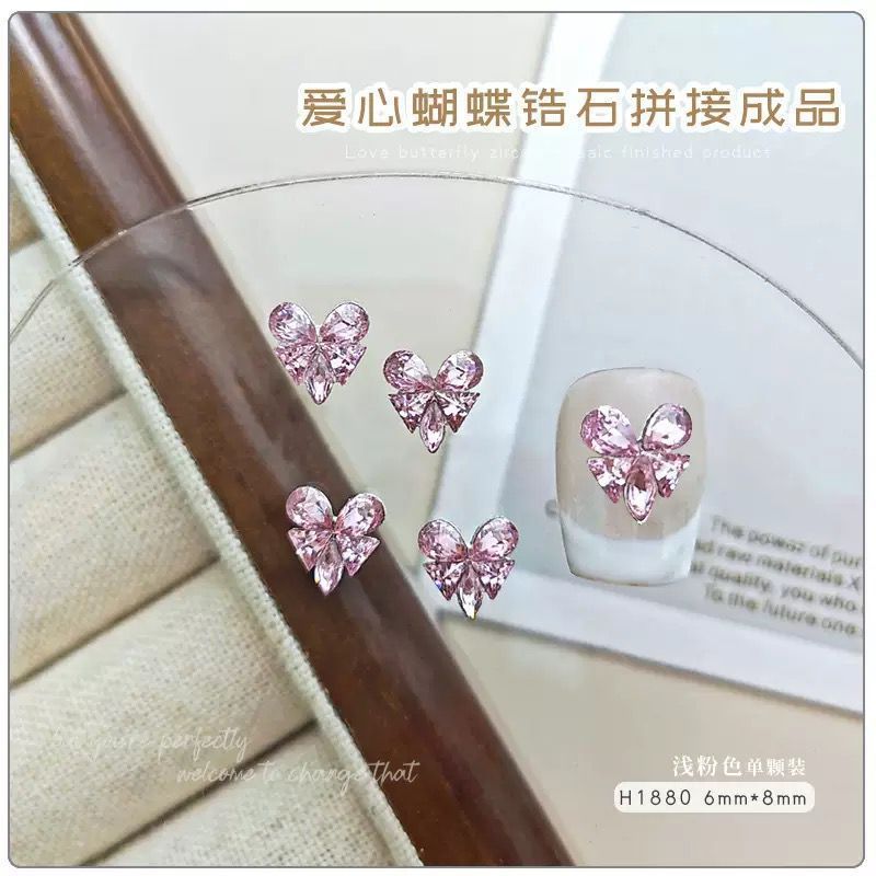 フレンチマニキュア完成品、ラブダイヤモンド、フラッシュソリッドカラー平底蝶ジルコン、パイルダイヤモンドボール、マニキュアアクセサリー|undefined