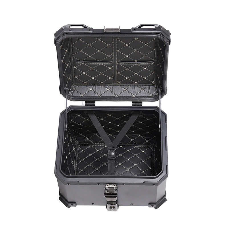 All Black Black Warrior Motorcycle Trunk Waterproof Quick Release Aluminum Alloy Tail Box 45L/55L/65L Storage Box