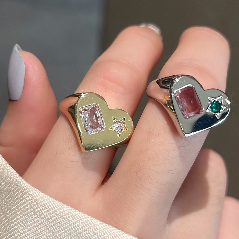 1 Piece Fashion Heart Shape Metal Inlay Rhinestones Womenu0027S Open Ring