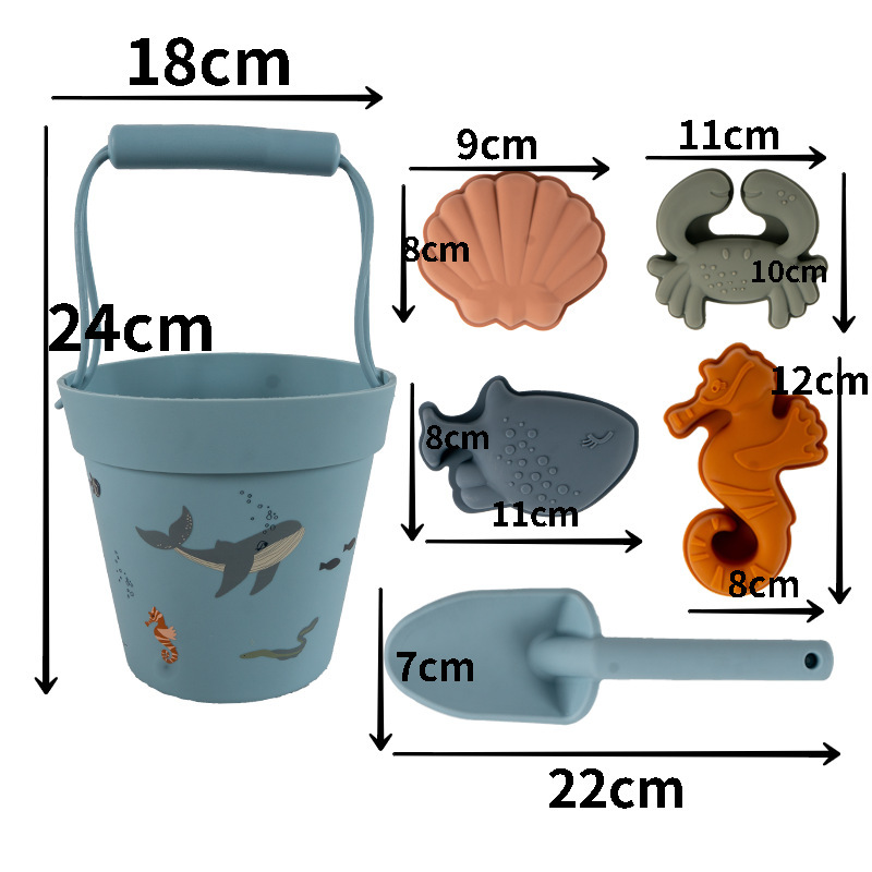 Jugar herramientas de arena Material de silicona Cubo de arena junto al mar Jugar herramientas de arena silicone beach toys