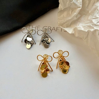 2025新款金色蝴蝶结亮片耳钉女简约小众设计个性耳环百搭气质耳饰