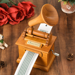 Retro DIY Wooden Hand-Crank Paper Tape 15-Note Phonograph Music Box Composing Eight-Note Box Boyfriend Girlfriend Birthday Gift
