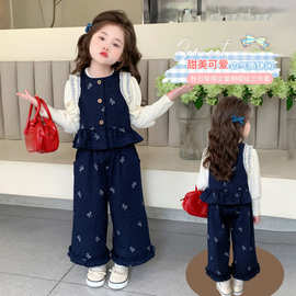 女童套装春秋装新款儿童裤子童装女孩洋气马甲卫衣时髦衣服三件套