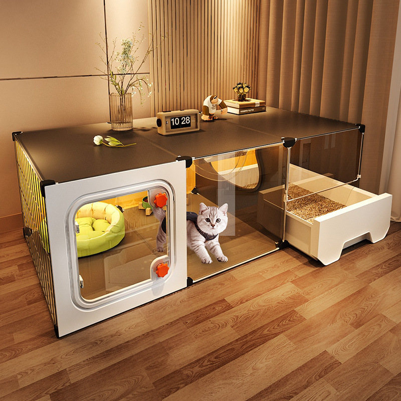 猫ケージ、家庭用屋内猫小屋、猫トイレ一体型、小さなアパート、場所をとらない、1部屋、1リビング、1バスルーム、猫ヴィラ|undefined