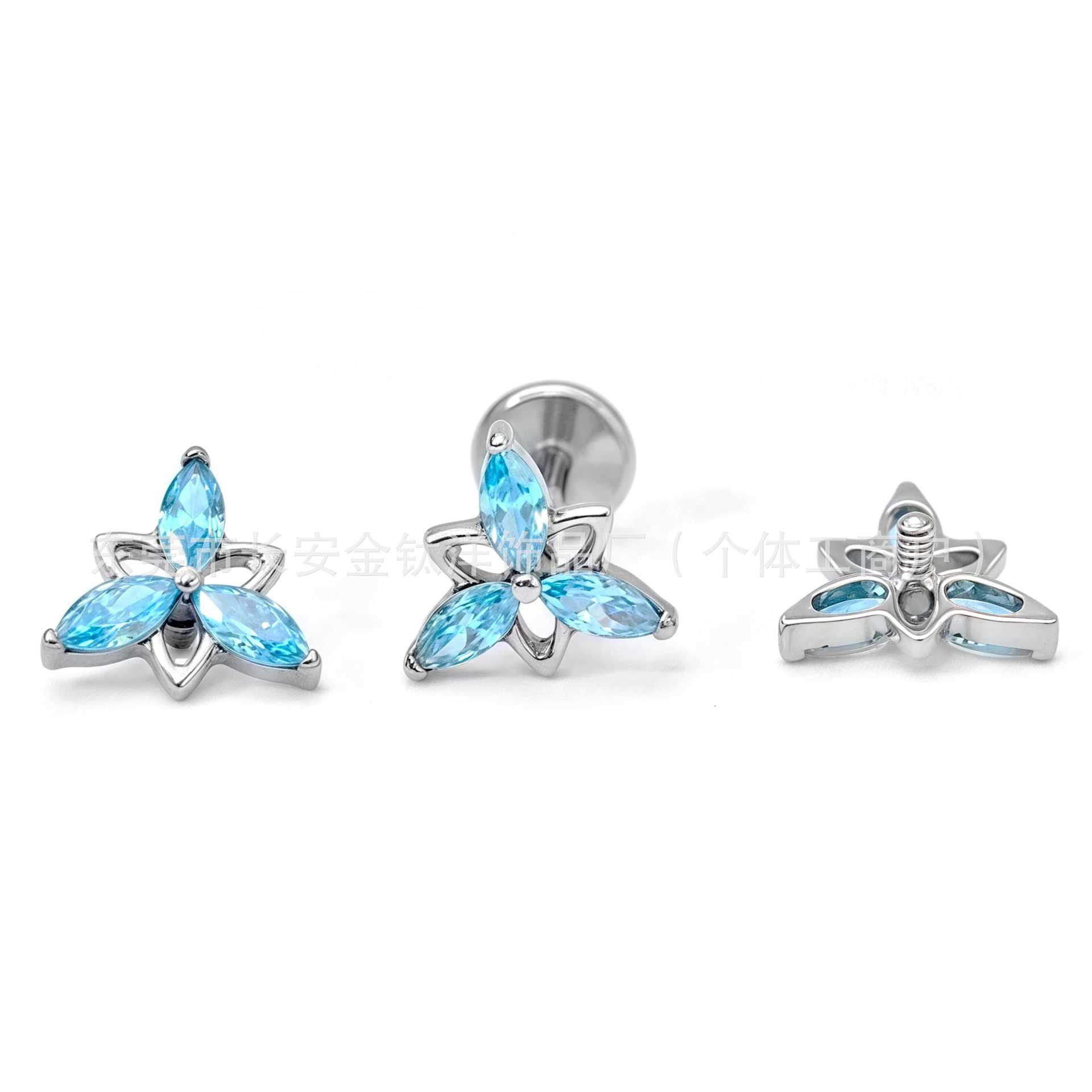 F136 Titanium Five-Pointed Star Three-Horse Eye Zircon Earrings Ear Bone Nails Cochlear Nails G23 Titanium Alloy Body Piercing Jewelry detail image 7