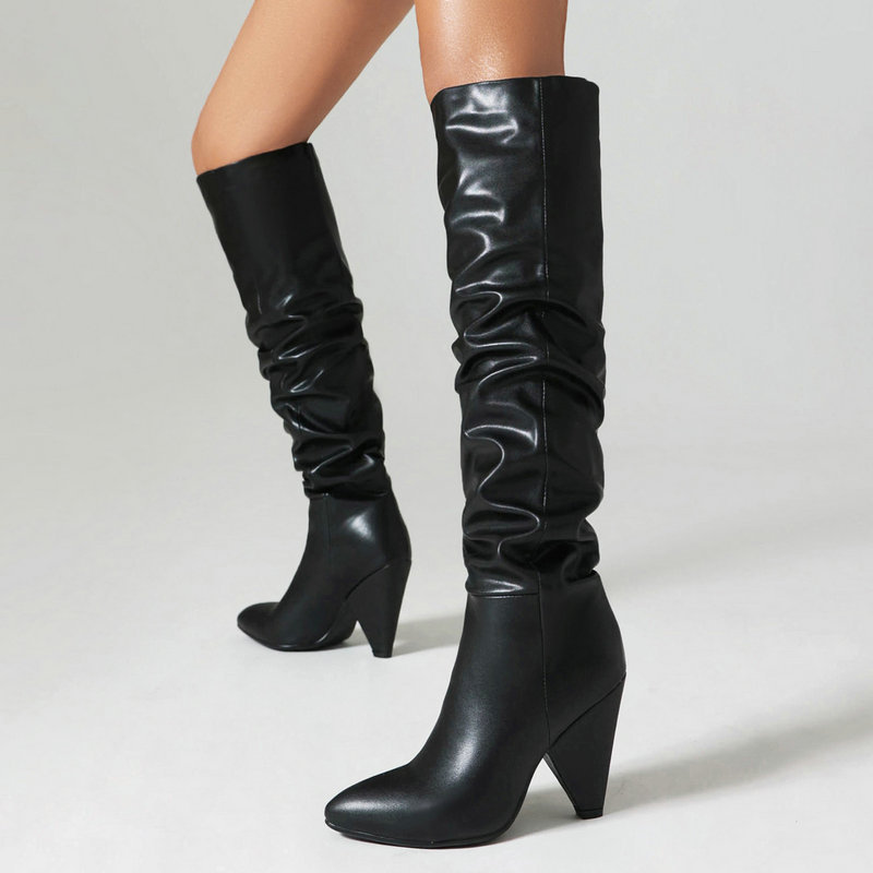 Brown knee-high boots women's autumn and winter tapered heel thick high heel boots over the knee straight cigarette boots hot girl Knight boots