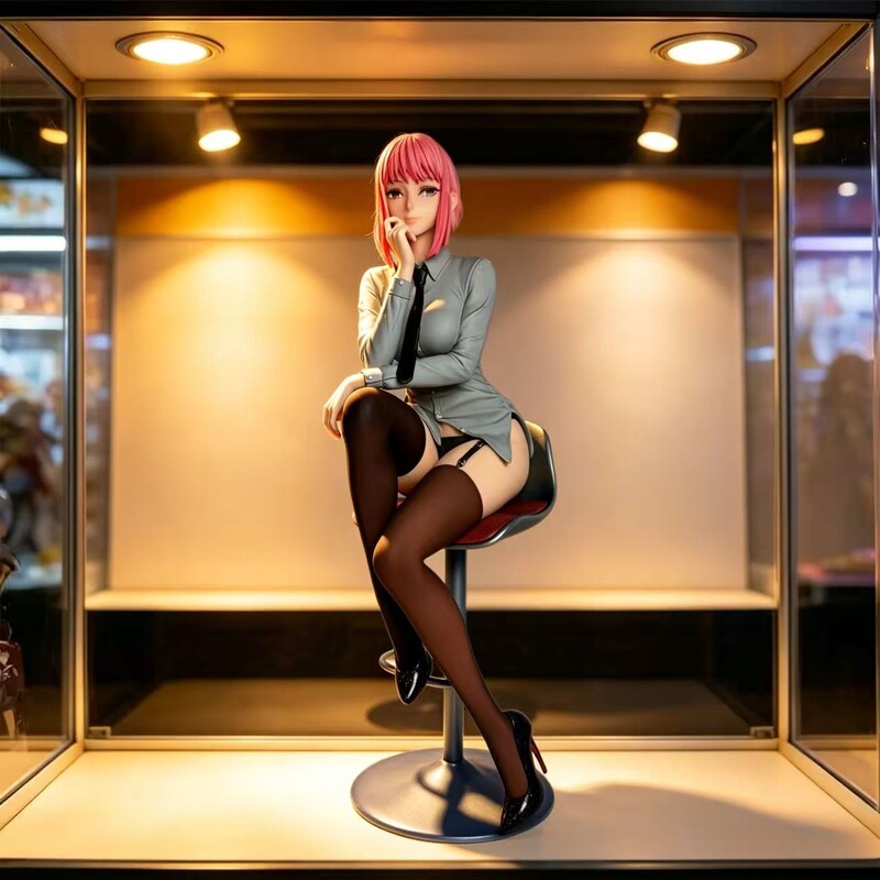 Chainsaw Man Figure Sitting Posture Makima Anime 2D Beautiful Girl Peripheral Trendy Toy Desktop Model Ornament
