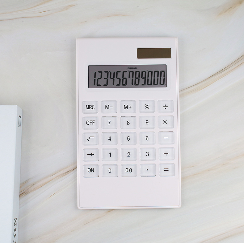 Solar White Calculator 12-bit Crystal Button Dual Power Gift Office Computer display picture 2