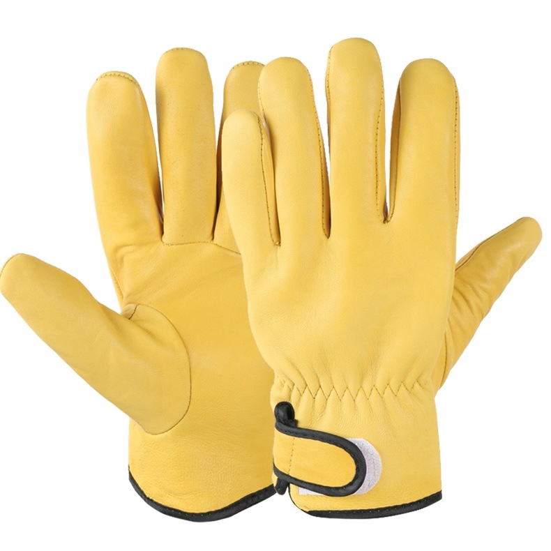 Guantes de protección laboral de doble capa de piel de oveja amarilla dorada resistente al desgaste corto guantes de soldadura de doble capa guantes de protección de soldadura