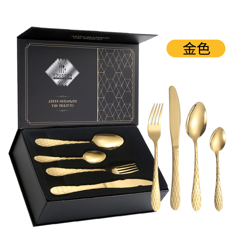 Cuchilleras de acero inoxidable 24 piezas de restaurante de hotel cuchillo y tenedor cucharas conjuntos conjuntos de caja de regalo de serie de cubo de agua transfronteriza