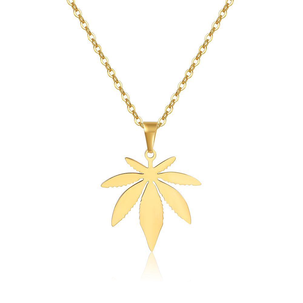 Retro Maple Leaf Titanium Steel Pendant Necklace Plating Stainless Steel Necklaces