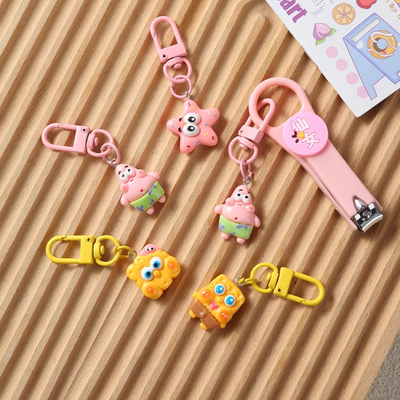 Caricatura encantadora SpongeBob pie estrella de resina llave auriculares colgantes bolsos accesorios amigos regalos