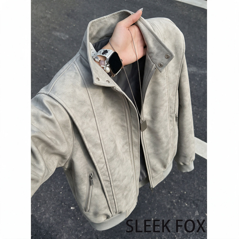 Autumn and winter high street jacket, cleanfit men's fashion aviator PU leather jacket, stylish tie-dye top