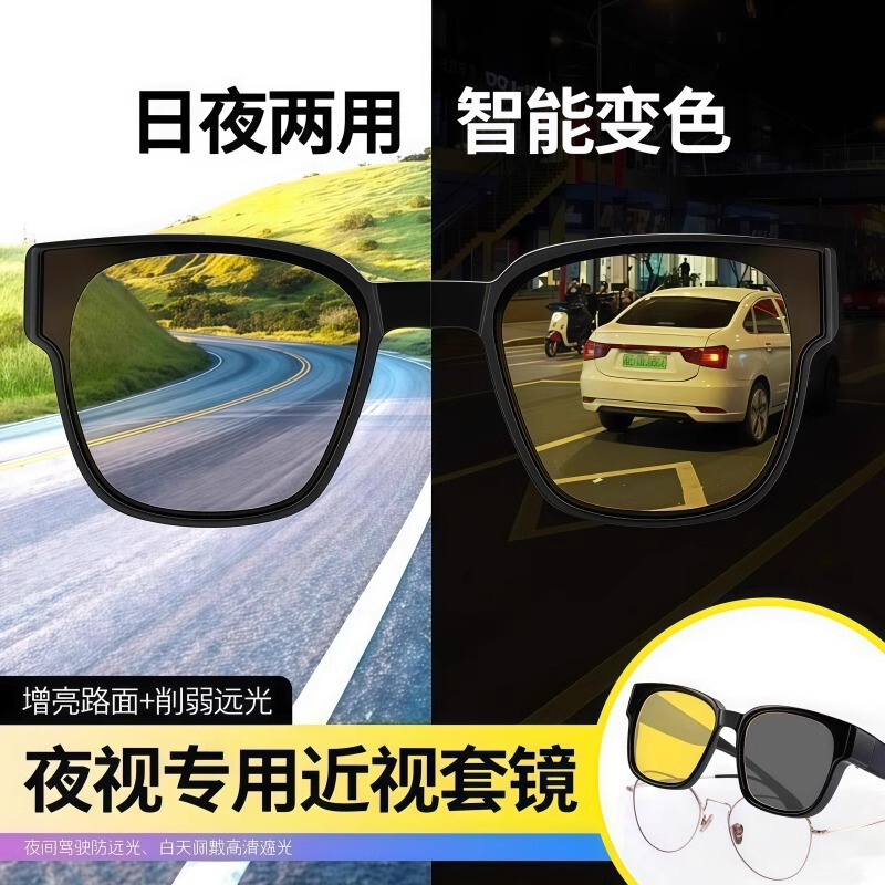 Day and Night Dual-Use Myopia Glasses and Sunglasses Set, Two-In-One Polarized Anti-Glare Sunglasses for Driving Day and Night Dual-Use Myopia Glasses and Sunglasses Set, Two-In-One Polarized Anti-Glare Sunglasses for Driving