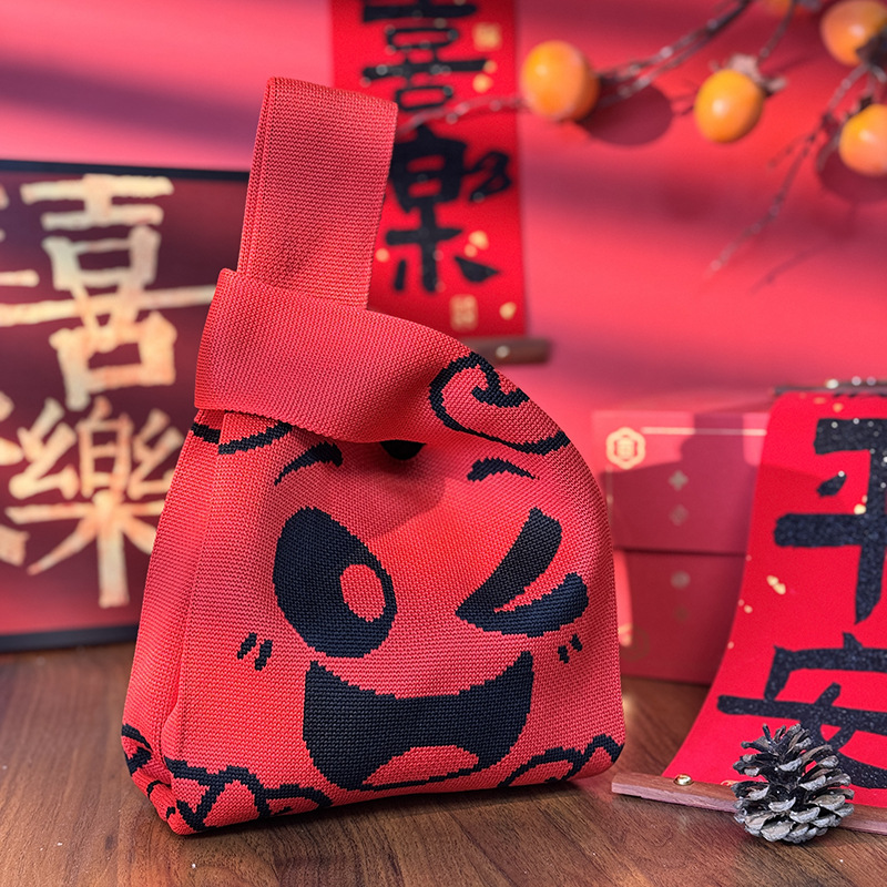 Tema de año nuevo rojo auspicioso y auspicioso bolso de muñeca festivo bolso de mano de todo fósforo