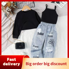 子供の's clothing秋冬の新型女の子の丸首のガードルのサスペンダーは腰のアルファベットのプリントを緩めます。