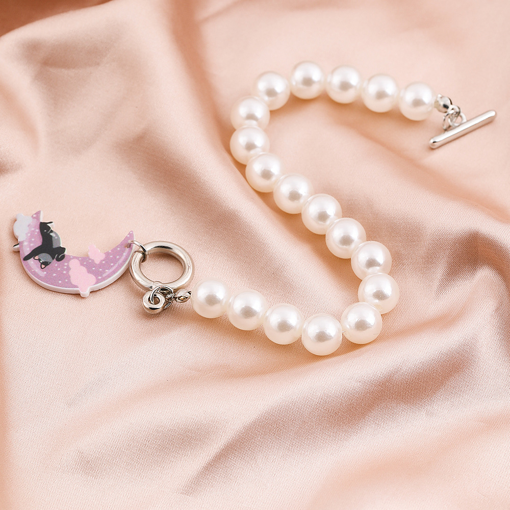 Fashion Simple Pearl Cute Cat Moon Alloy Bracelet display picture 2