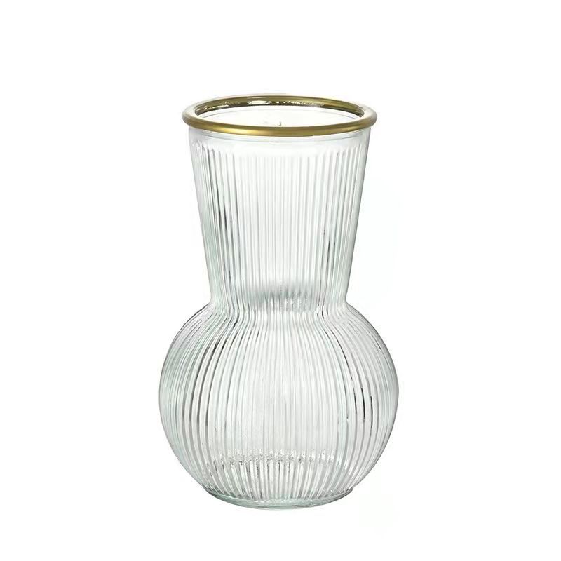 Venta al por mayor precio especial nórdico estilo ins jarrón de vidrio bambú rico agua flor arreglo floral combinación retro decoración de escritorio